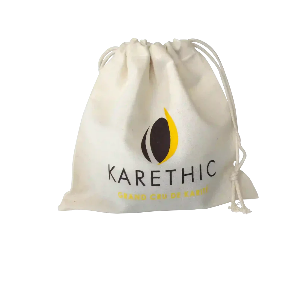 Pochon cadeau en coton bio avec le logo de Karethic